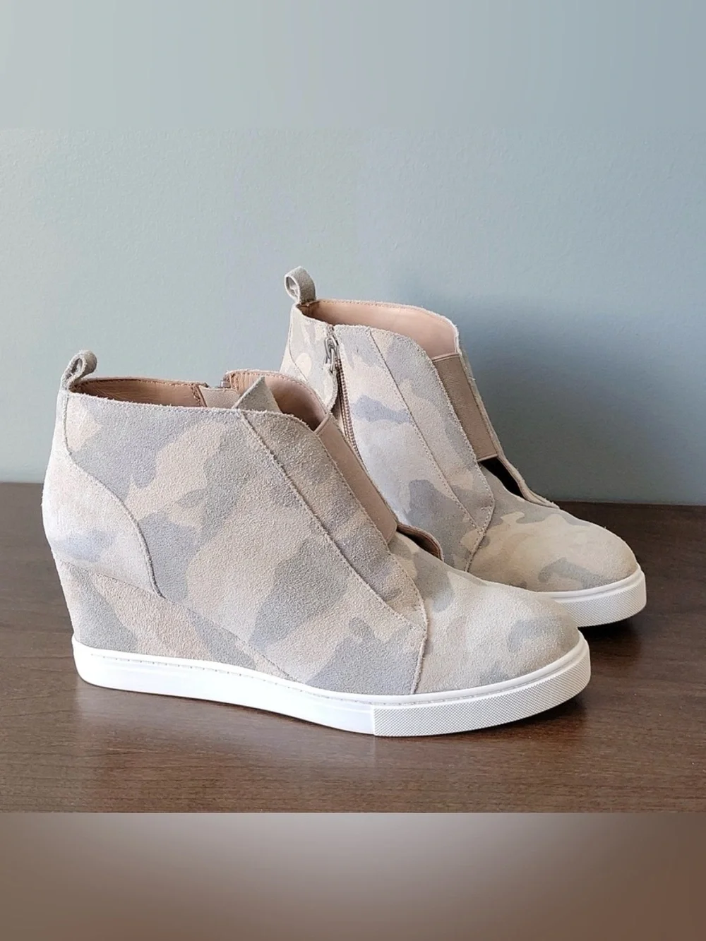Women’s Suede Slip-On High-Top Sneaker in Beige Camo